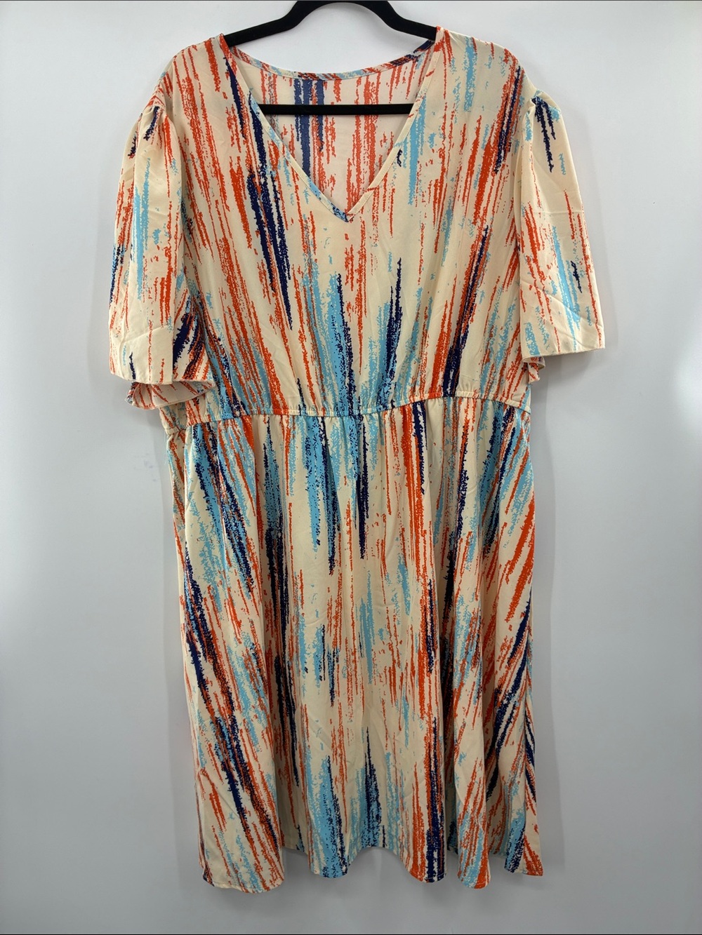Shein Curve Cream Multicolor V-Neck Printed Dress size: 4X